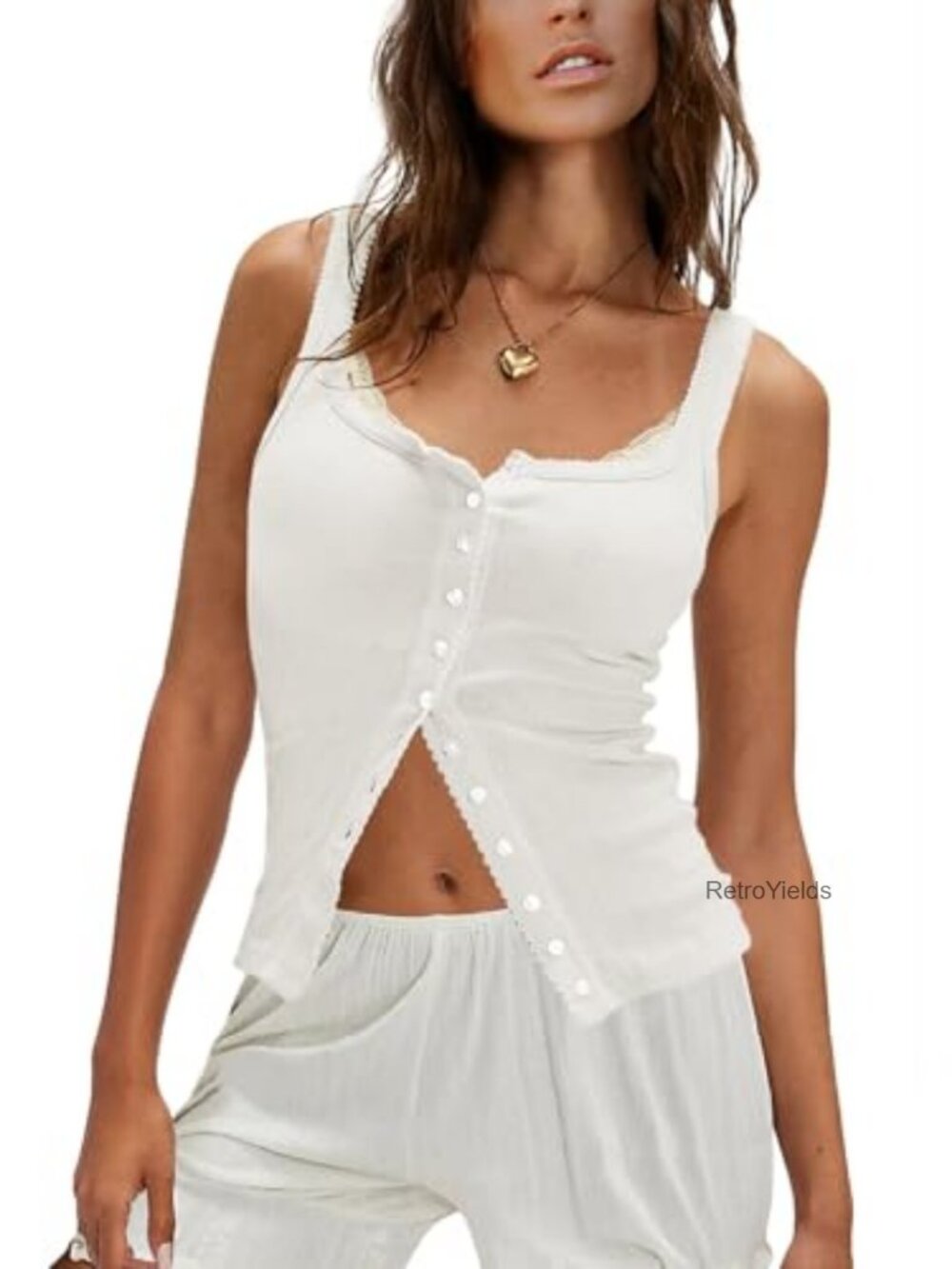 Women Sleeveless Ribbed Tank Top Scoop Neck Casual